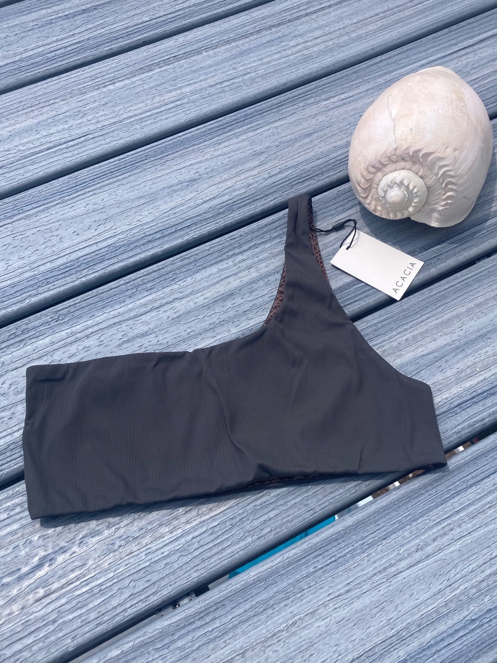 ACACIA - Ribbed Celine One Shoulder Bikini Top in Carob - L